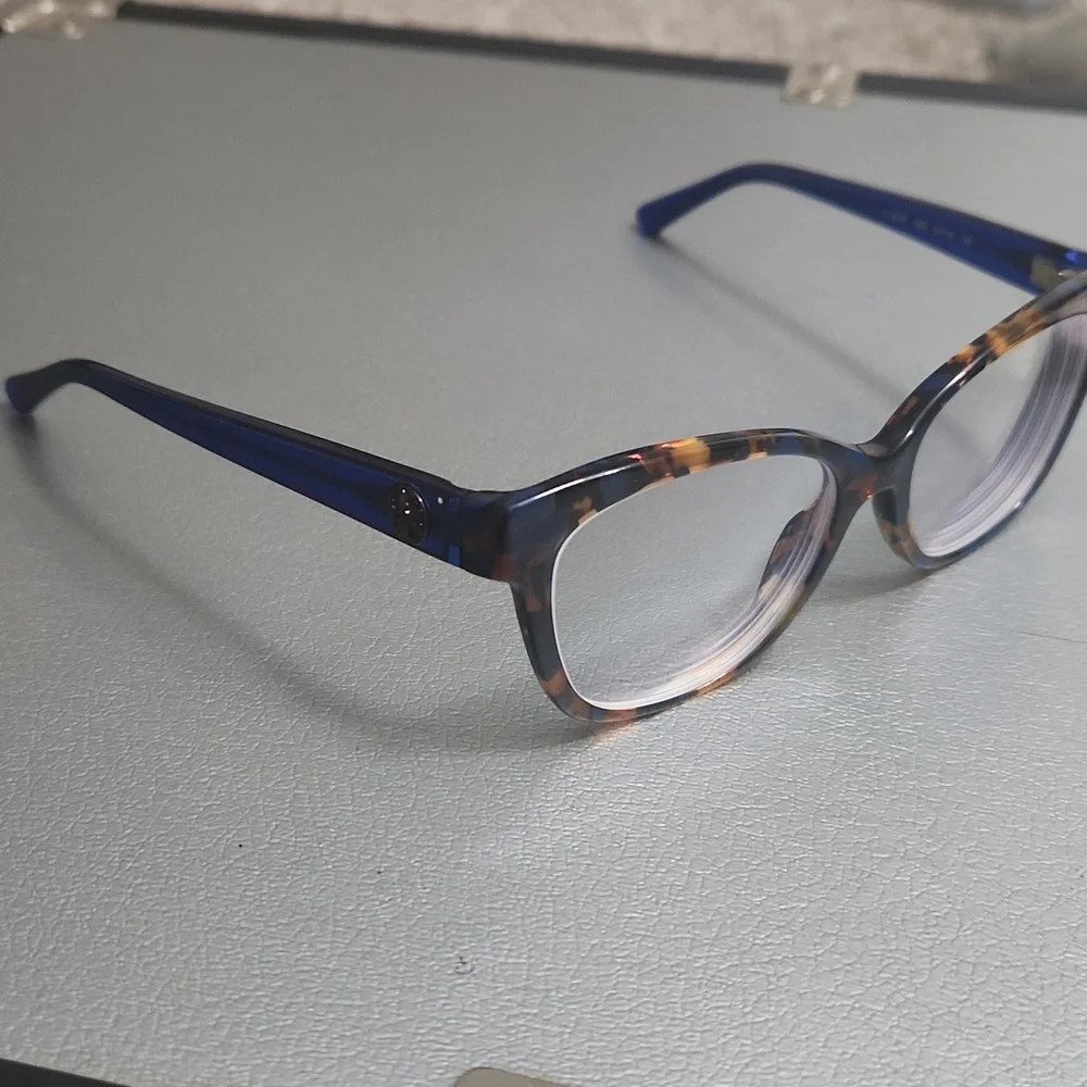 Tory Burch Blue Tortoiseshell Glasses with Orange Logo Case